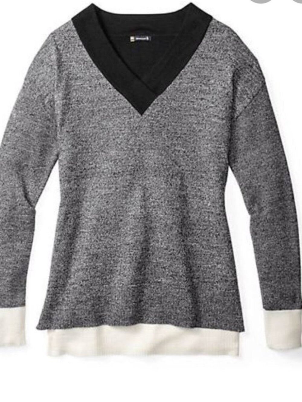 SMARTWOOL Akamina Sweater Womens Large Gray Black V Neck Merino Wool Knit